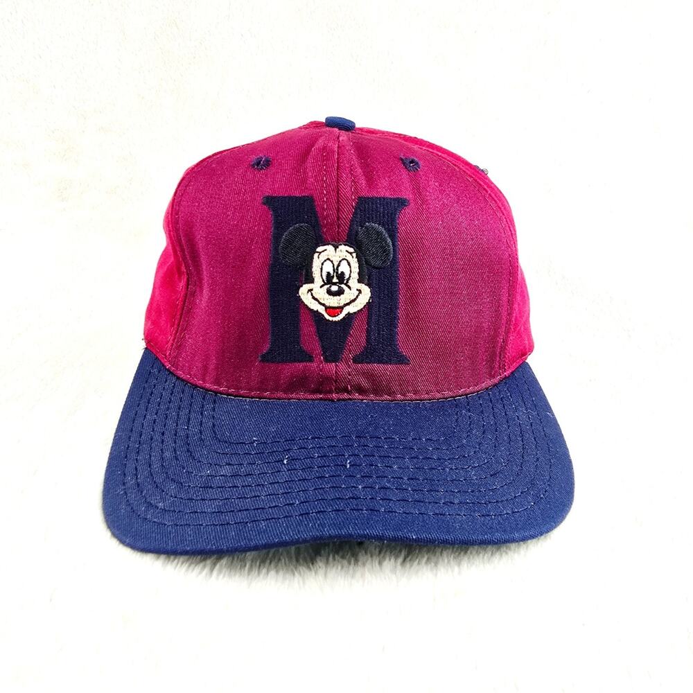Vintage Disney Mickey Mouse Hat Cap Strapback Red Blue Theme Park Mens 90s